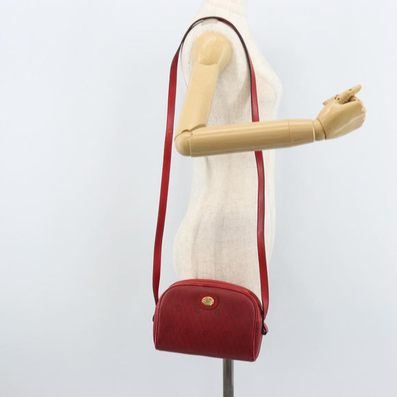Christian Dior Honeycomb Canvas Shoulder Bag PVC Red Gold Auth BSZ497
