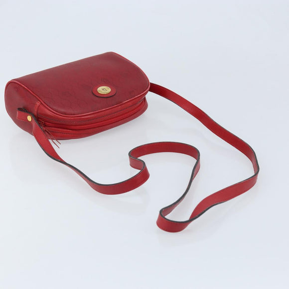 Christian Dior Honeycomb Canvas Shoulder Bag PVC Red Gold Auth BSZ497