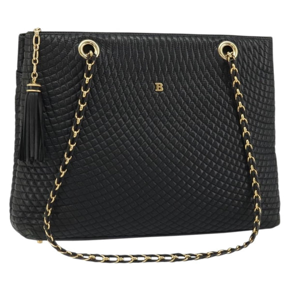 BALLY Chain Shoulder Bag Leather Black Gold Auth BSZ498