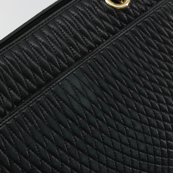 BALLY Chain Shoulder Bag Leather Black Gold Auth BSZ498
