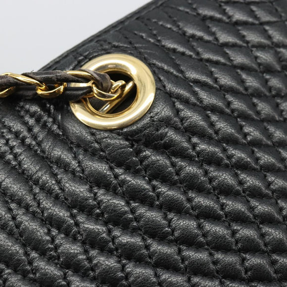 BALLY Chain Shoulder Bag Leather Black Gold Auth BSZ498