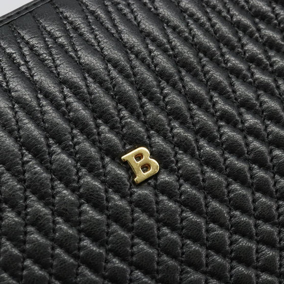 BALLY Chain Shoulder Bag Leather Black Gold Auth BSZ498
