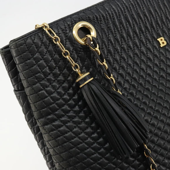 BALLY Chain Shoulder Bag Leather Black Gold Auth BSZ498