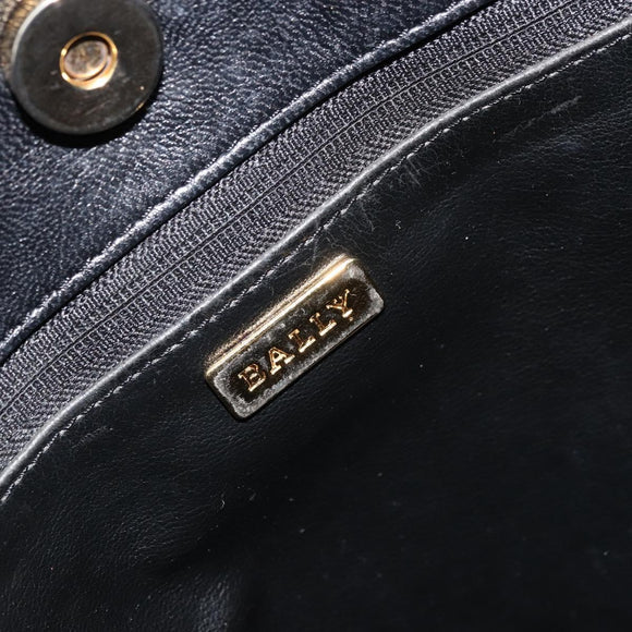 BALLY Chain Shoulder Bag Leather Black Gold Auth BSZ498