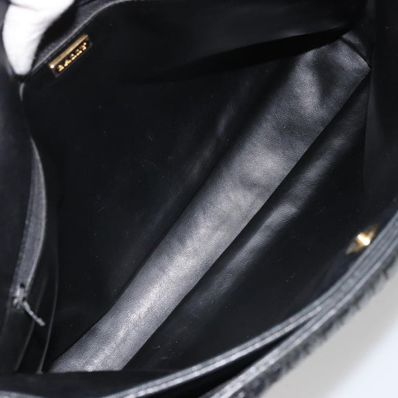 BALLY Chain Shoulder Bag Leather Black Gold Auth BSZ498