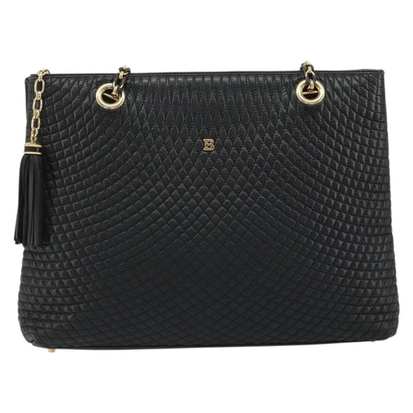 BALLY Chain Shoulder Bag Leather Black Gold Auth BSZ498