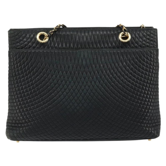 BALLY Chain Shoulder Bag Leather Black Gold Auth BSZ498