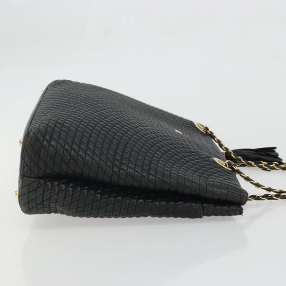 BALLY Chain Shoulder Bag Leather Black Gold Auth BSZ498