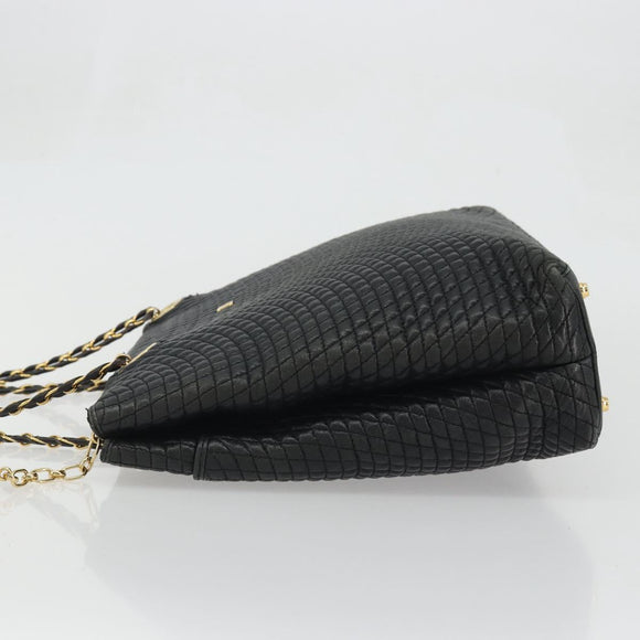 BALLY Chain Shoulder Bag Leather Black Gold Auth BSZ498
