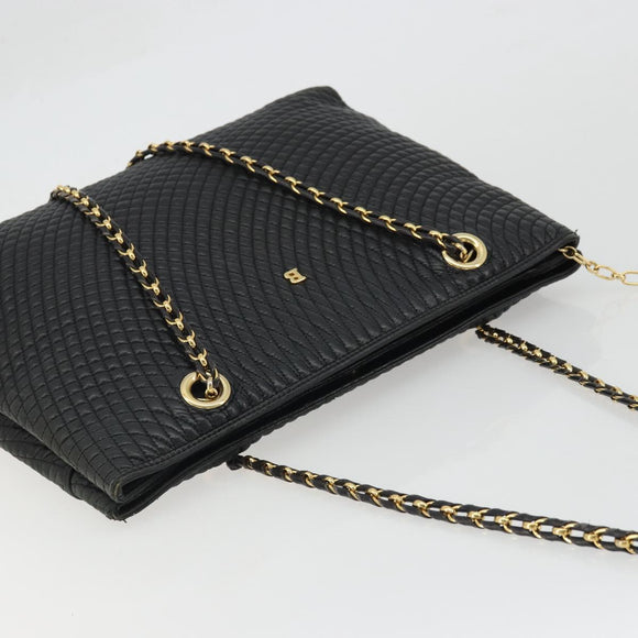 BALLY Chain Shoulder Bag Leather Black Gold Auth BSZ498