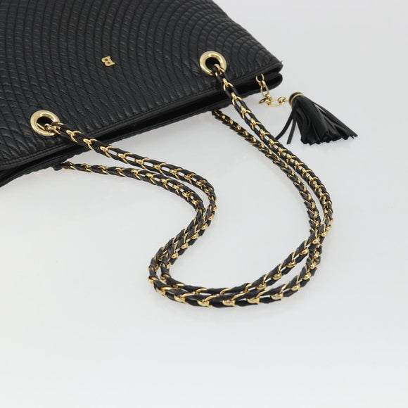 BALLY Chain Shoulder Bag Leather Black Gold Auth BSZ498