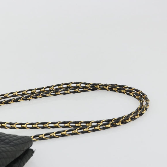 BALLY Chain Shoulder Bag Leather Black Gold Auth BSZ498