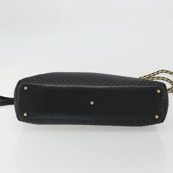 BALLY Chain Shoulder Bag Leather Black Gold Auth BSZ498