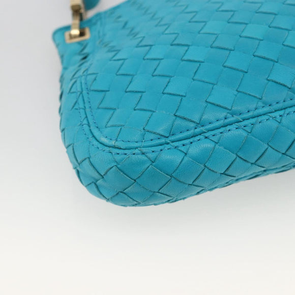 BOTTEGA VENETA INTRECCIATO Shoulder Bag Leather Turquoise Blue Gold Auth BSZ499A