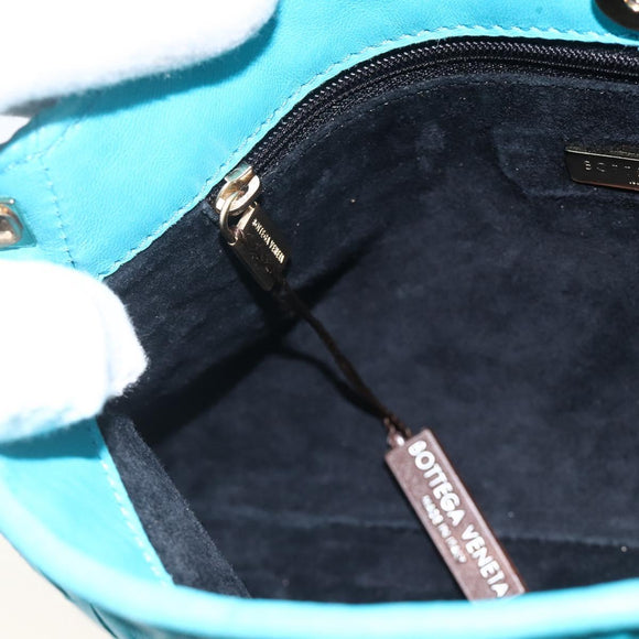 BOTTEGA VENETA INTRECCIATO Shoulder Bag Leather Turquoise Blue Gold Auth BSZ499A