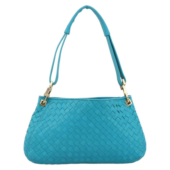 BOTTEGA VENETA INTRECCIATO Shoulder Bag Leather Turquoise Blue Gold Auth BSZ499A
