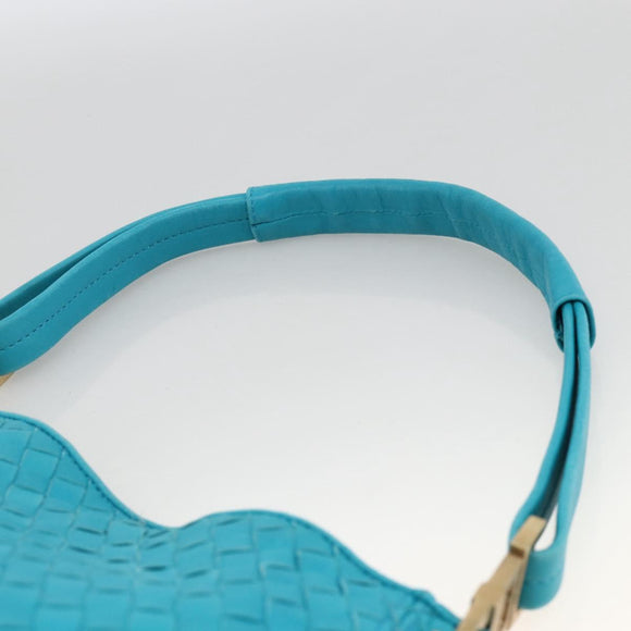 BOTTEGA VENETA INTRECCIATO Shoulder Bag Leather Turquoise Blue Gold Auth BSZ499A