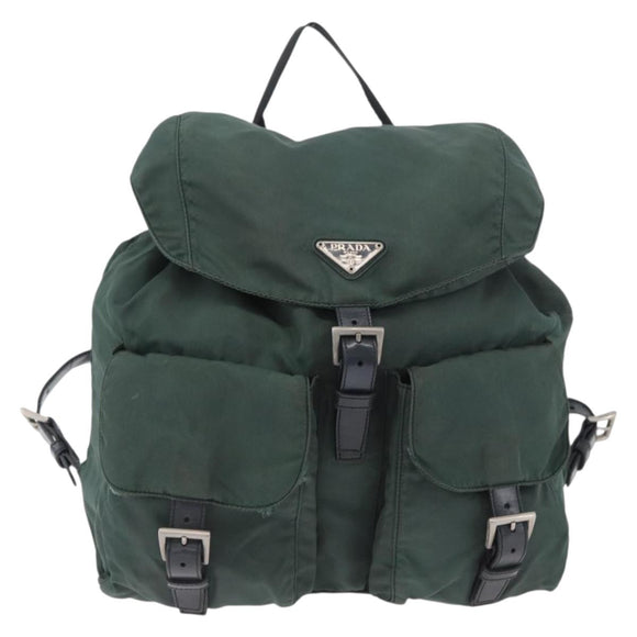 PRADA Backpack Nylon Green Silver Auth BSZ500