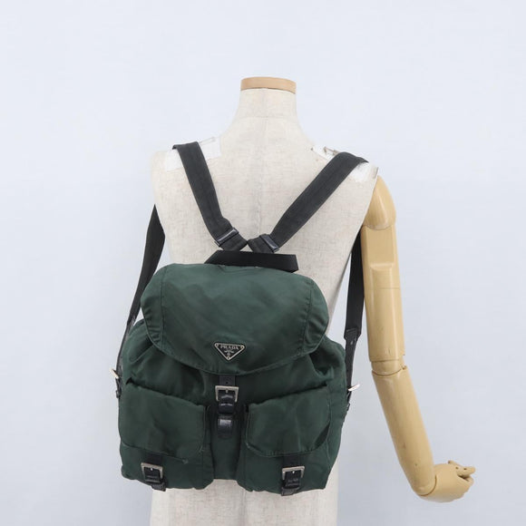 PRADA Backpack Nylon Green Silver Auth BSZ500