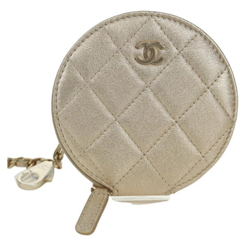 CHANEL Matelasse Air Pods Case & Coin Purse Lamb Skin Gold CC Auth BSZ503SAM - 0
