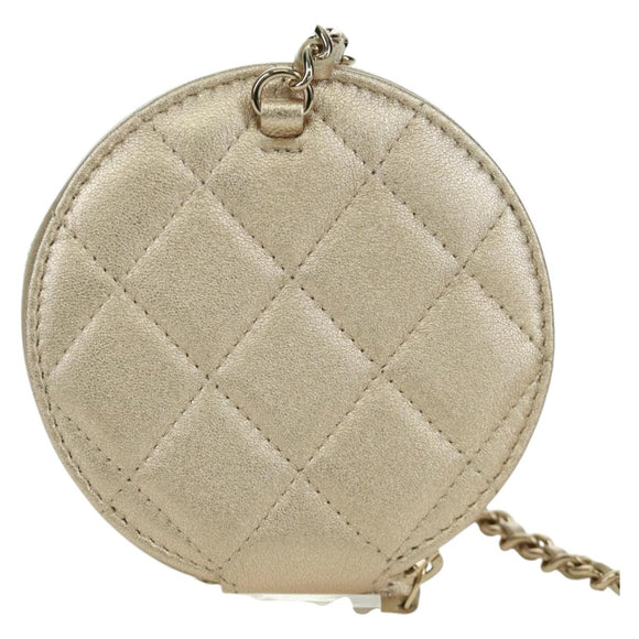 CHANEL Matelasse Air Pods Case & Coin Purse Lamb Skin Gold CC Auth BSZ503SAM