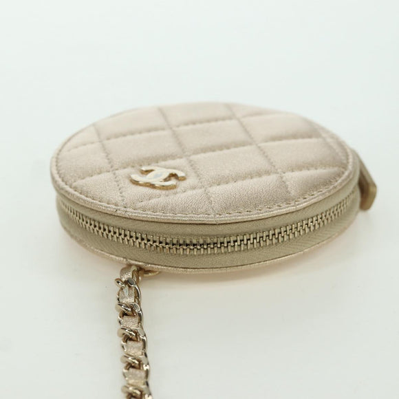 CHANEL Matelasse Air Pods Case & Coin Purse Lamb Skin Gold CC Auth BSZ503SAM