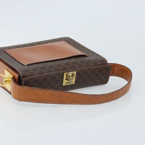 CELINE Macadam Canvas Shoulder Bag PVC Leather Brown Gold Auth BSZ507