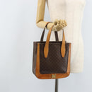 CELINE Macadam Canvas Hand Bag PVC Leather Brown Gold Auth BSZ508-23