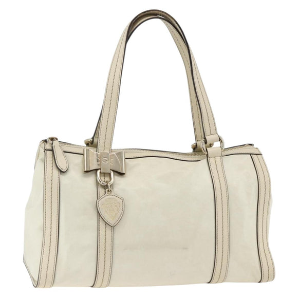 GUCCI Ribbon Hand Bag Leather Ivory Gold 181490 Auth BSZ534A