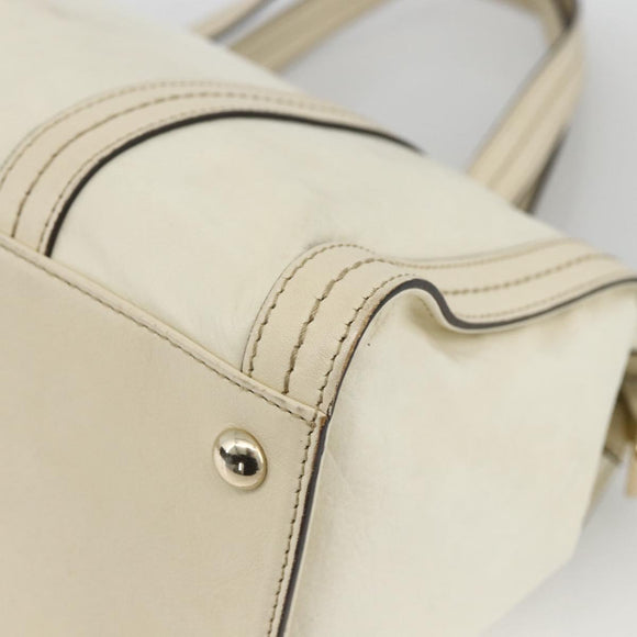 GUCCI Ribbon Hand Bag Leather Ivory Gold 181490 Auth BSZ534A
