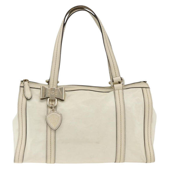 GUCCI Ribbon Hand Bag Leather Ivory Gold 181490 Auth BSZ534A