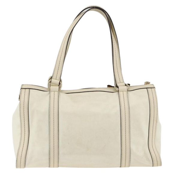 GUCCI Ribbon Hand Bag Leather Ivory Gold 181490 Auth BSZ534A