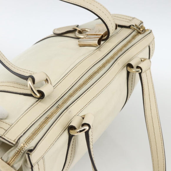GUCCI Ribbon Hand Bag Leather Ivory Gold 181490 Auth BSZ534A