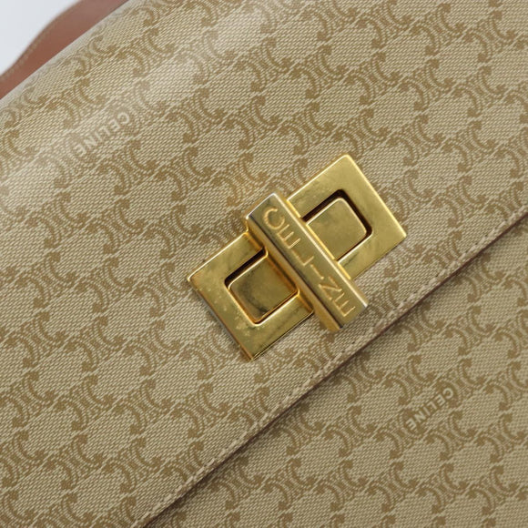 CELINE Macadam Canvas Handtasche PVC 2-Wege Beige Gold Auth BSZ537A