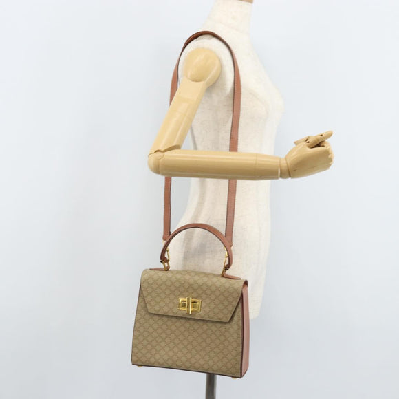 CELINE Macadam Canvas Handtasche PVC 2-Wege Beige Gold Auth BSZ537A