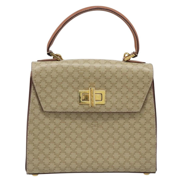 CELINE Macadam Canvas Handtasche PVC 2-Wege Beige Gold Auth BSZ537A