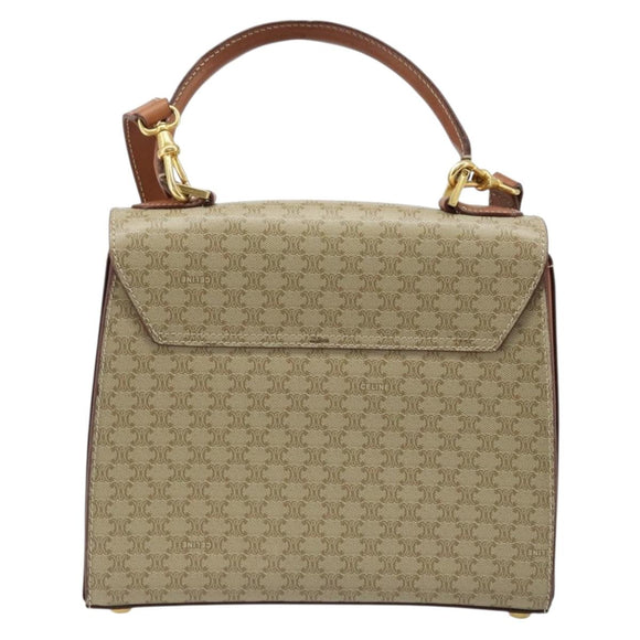 CELINE Macadam Canvas Handtasche PVC 2-Wege Beige Gold Auth BSZ537A