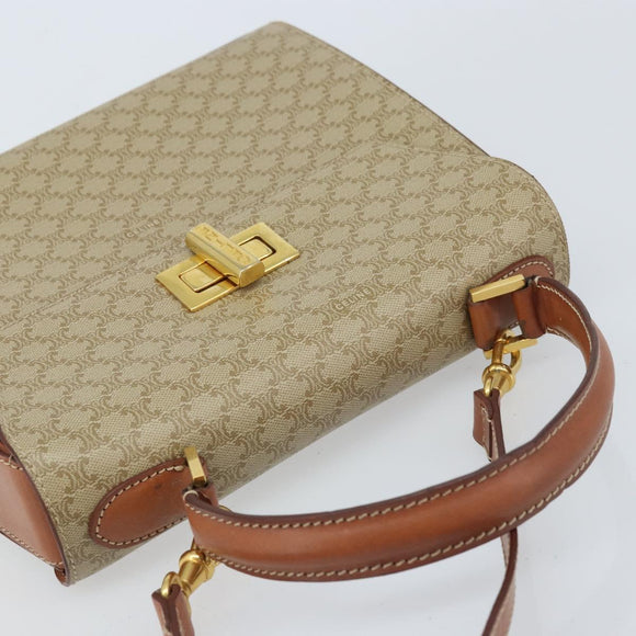 CELINE Macadam Canvas Handtasche PVC 2-Wege Beige Gold Auth BSZ537A