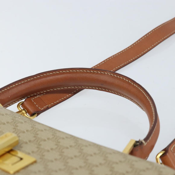 CELINE Macadam Canvas Handtasche PVC 2-Wege Beige Gold Auth BSZ537A