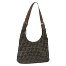 FENDI Zucca Canvas Shoulder Bag Black Brown Auth BSZ546-1