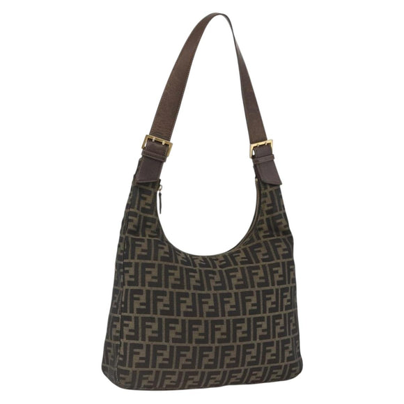 FENDI Zucca Canvas Schultertasche Schwarz Braun Auth BSZ546