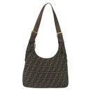 FENDI Zucca Canvas Shoulder Bag Black Brown Auth BSZ546-2