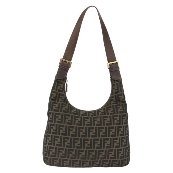 FENDI Zucca Canvas Shoulder Bag Black Brown Auth BSZ546