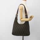 FENDI Zucca Canvas Shoulder Bag Black Brown Auth BSZ546-23