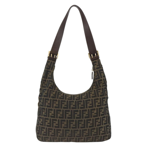 FENDI Zucca Canvas Shoulder Bag Black Brown Auth BSZ546
