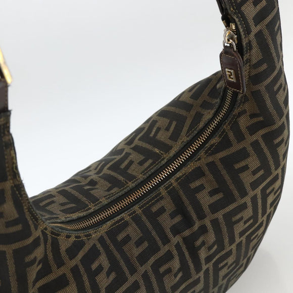 FENDI Zucca Canvas Shoulder Bag Black Brown Auth BSZ546