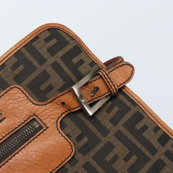 FENDI Zucca Canvas Draagtas Zwart Bruin Origineel BSZ547A
