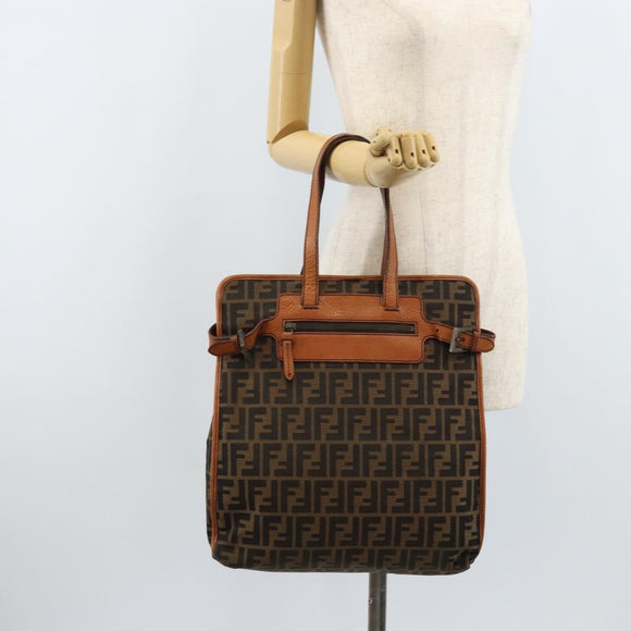 FENDI Zucca Canvas Draagtas Zwart Bruin Origineel BSZ547A