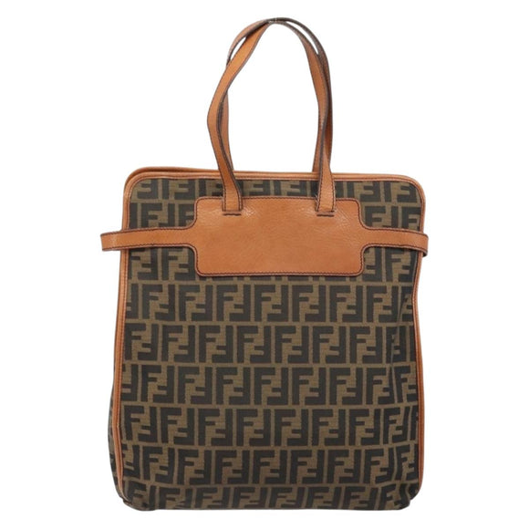 FENDI Zucca Canvas Draagtas Zwart Bruin Origineel BSZ547A