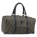 FENDI Zucca Canvas Boston Bag PVC Black Brown Auth BSZ548-1